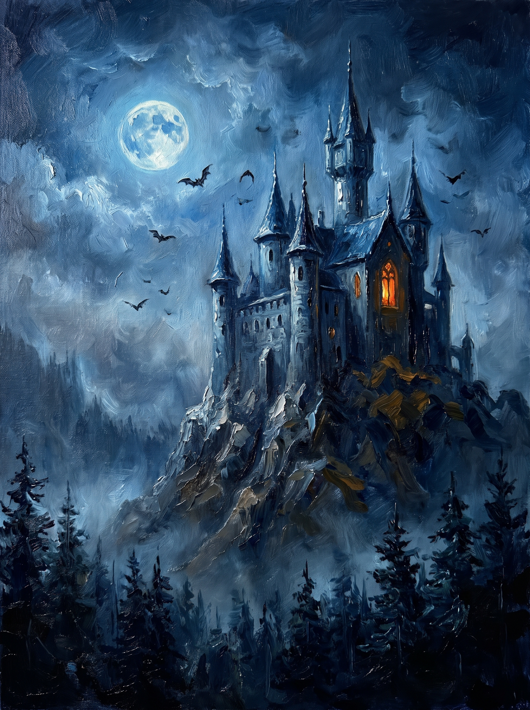 Transylvania Castle Full Moon Fog