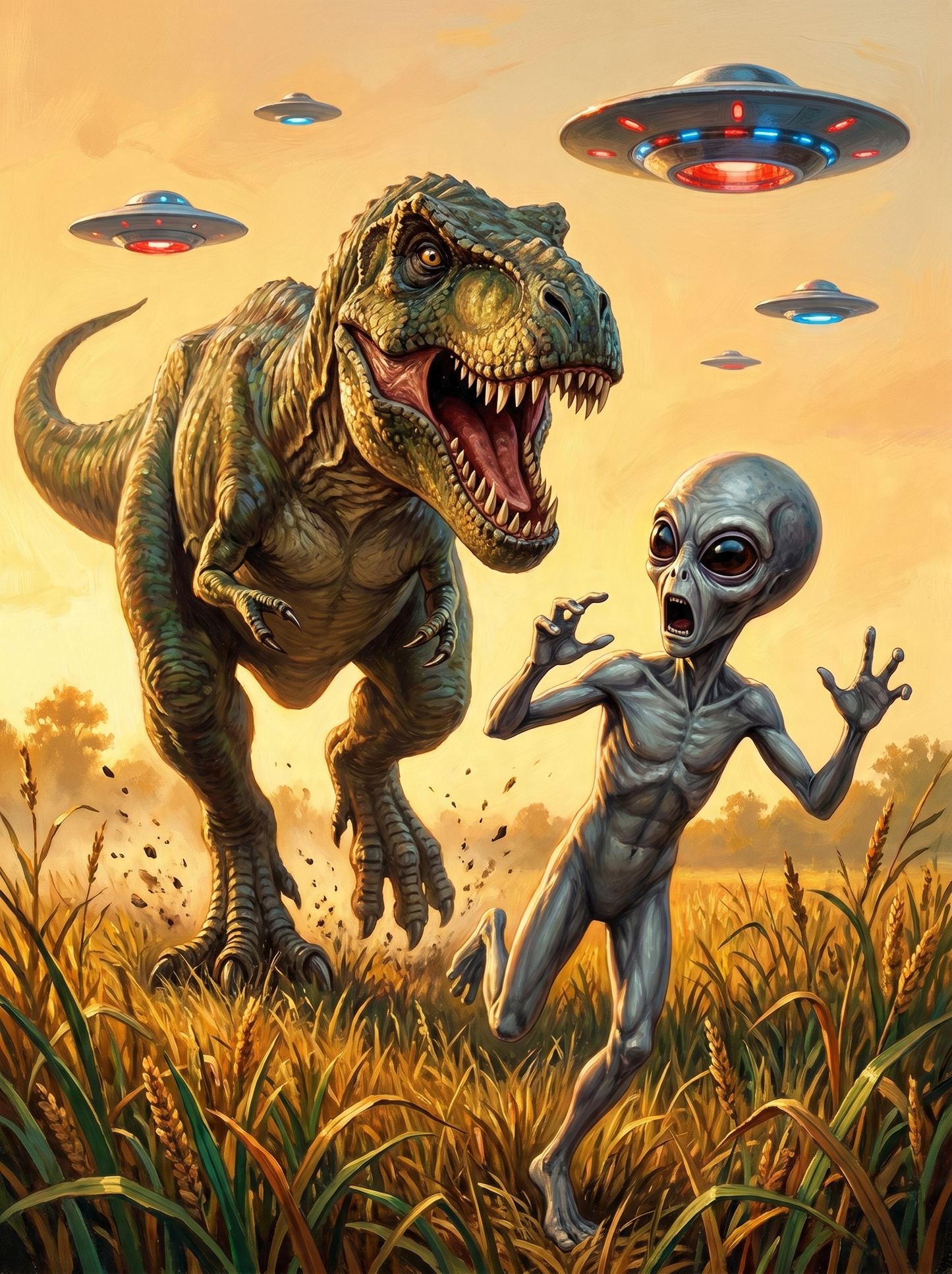 Trex Chasing Alien (150 Color Diamond Painting)