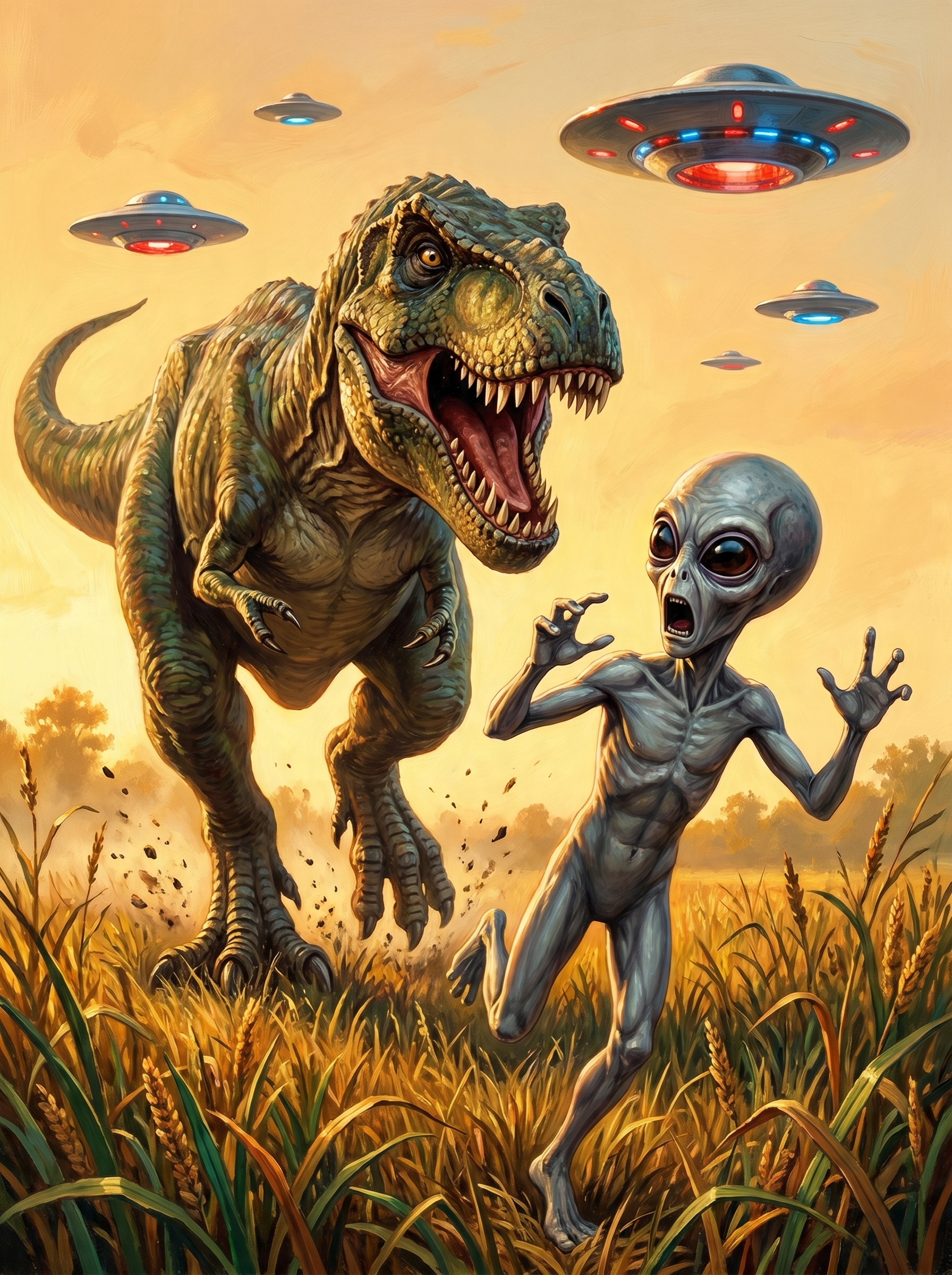 Trex Chasing Alien (150 Color Diamond Painting)