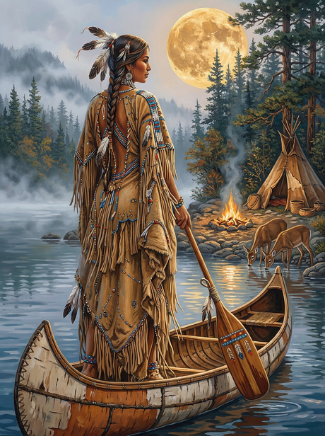 Tribal Woman Moonlight Camp (100 Color Diamond Painting) Diamond Painting kit