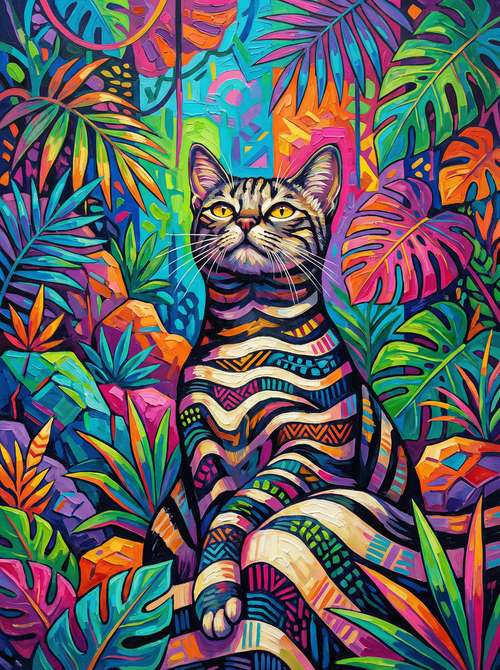 Tropical Cat Portrait (100 Color Diamond Painting) Diamond Painting kit
