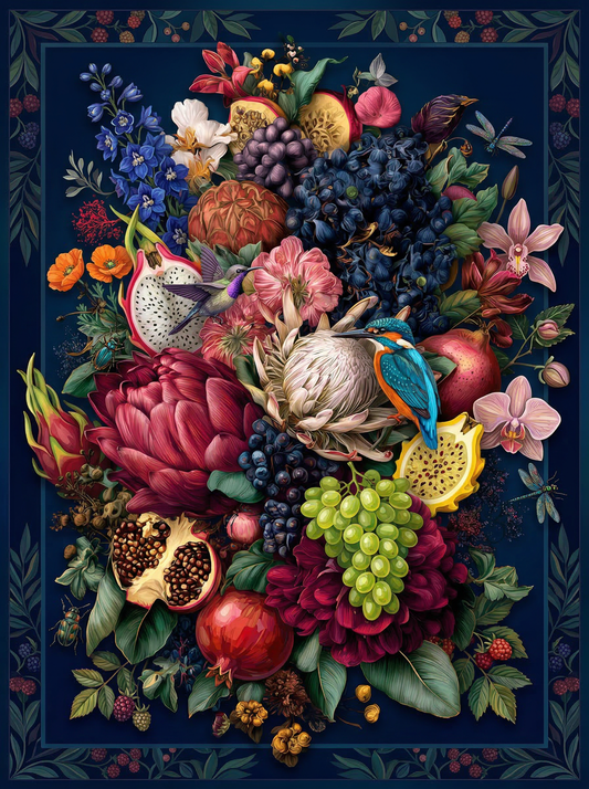 Tropical Fruit Kingfisher Art (100 Color Diamond Painting)