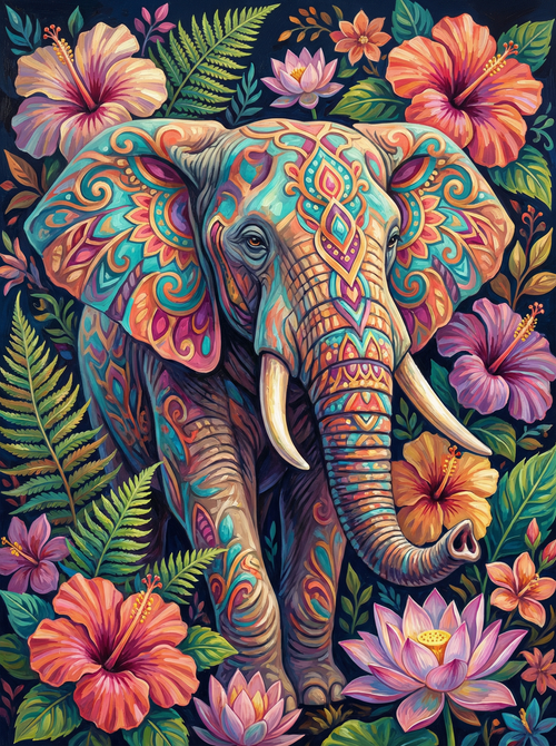 Tropical Hibiscus Elephant (Diamond Painting)