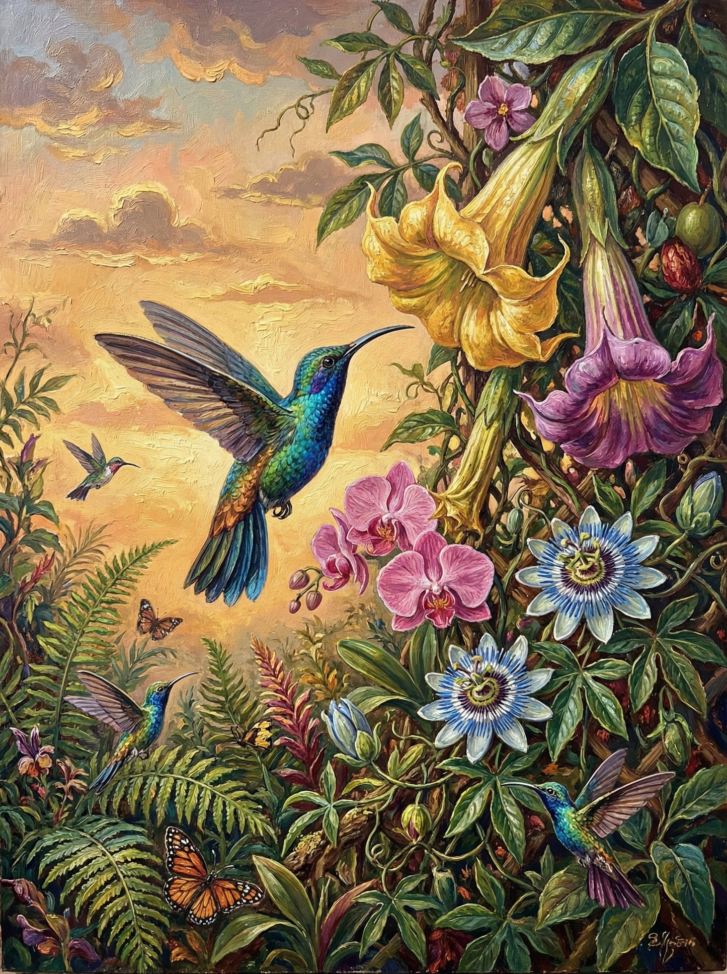 Tropical Hummingbird Sunset (100 Color Diamond Painting)