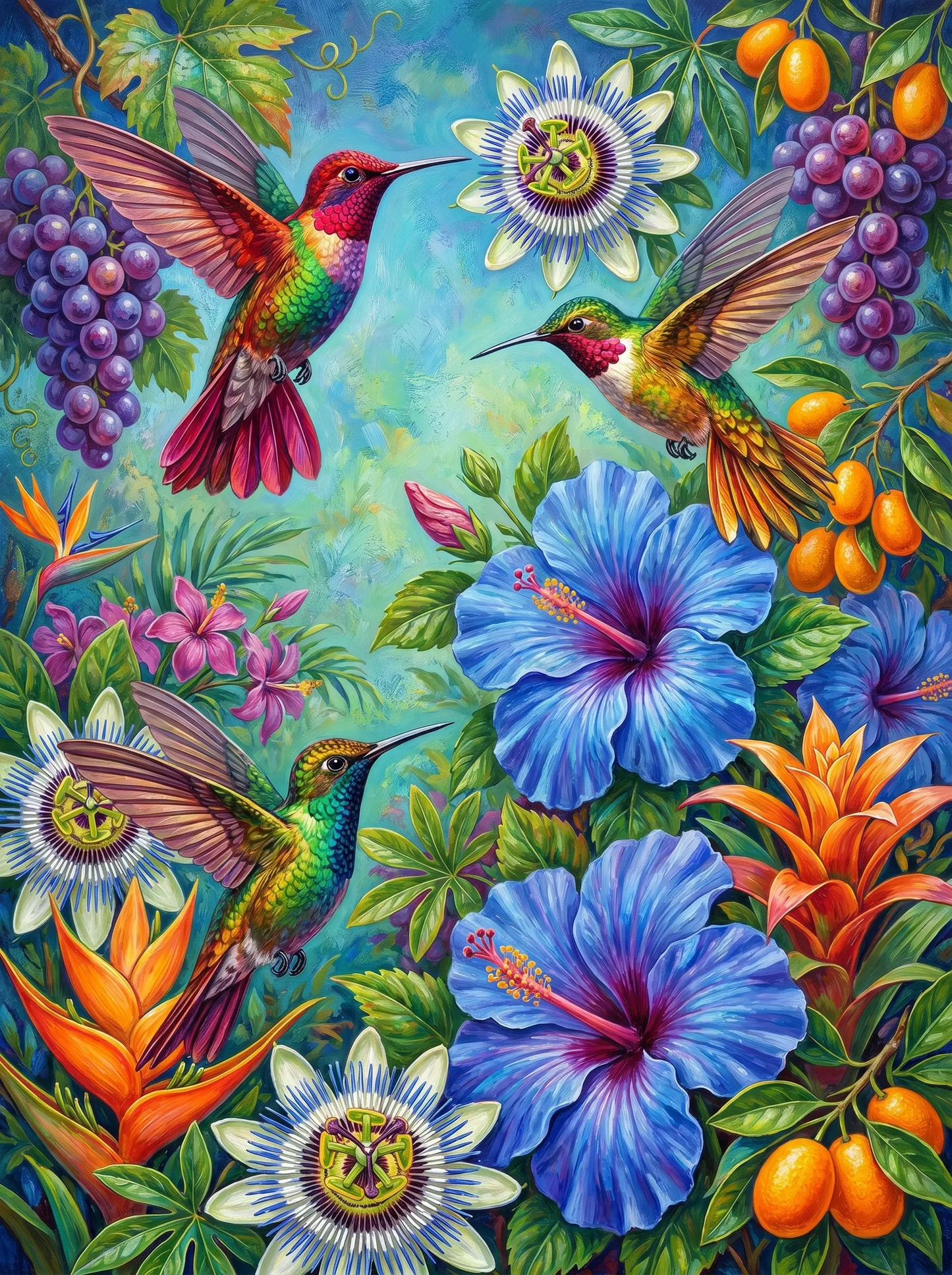 Tropical Hummingbirds Hibiscus (Diamond Painting)