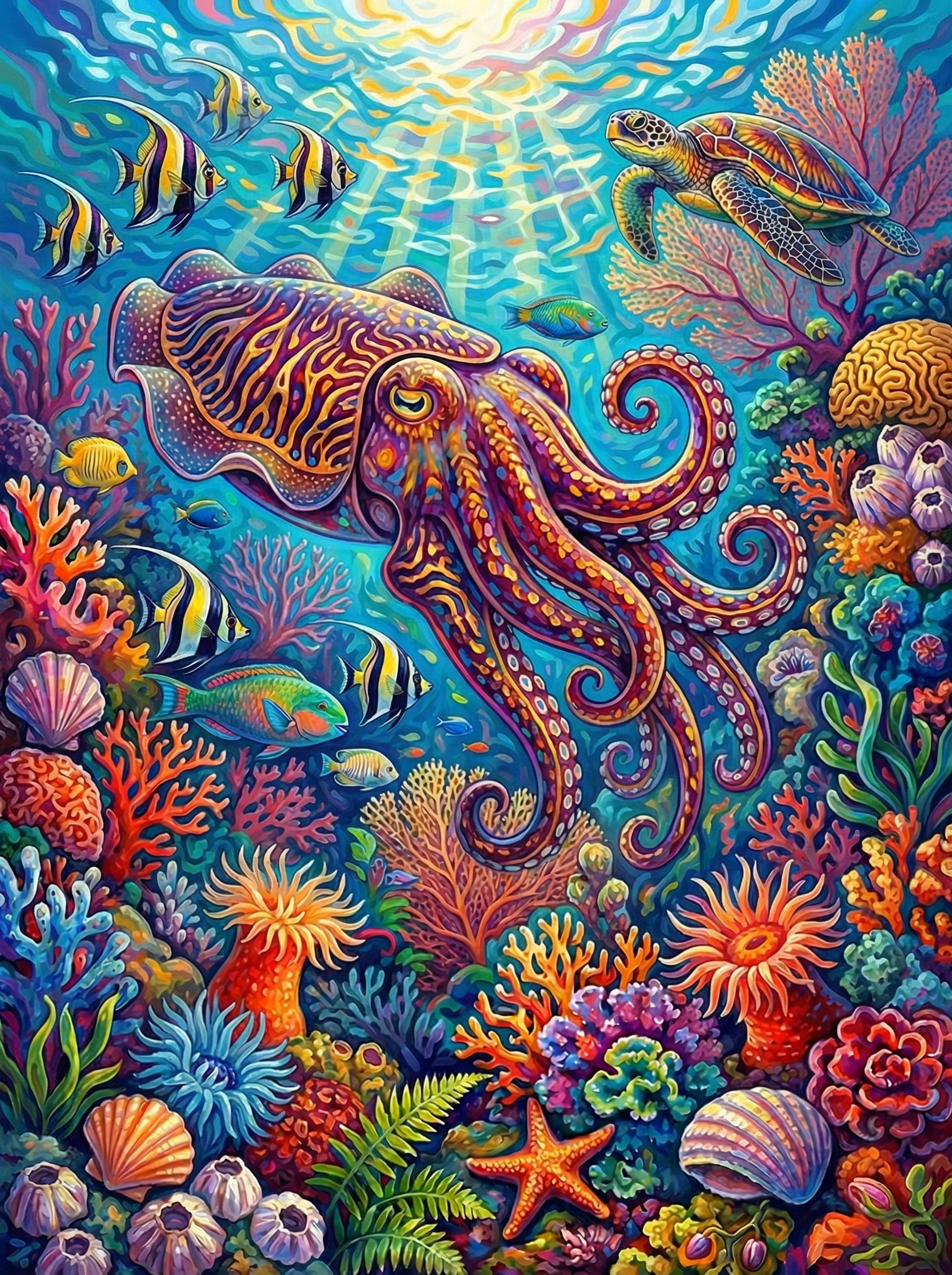 Vibrant Squid (100 Color Diamond Painting)