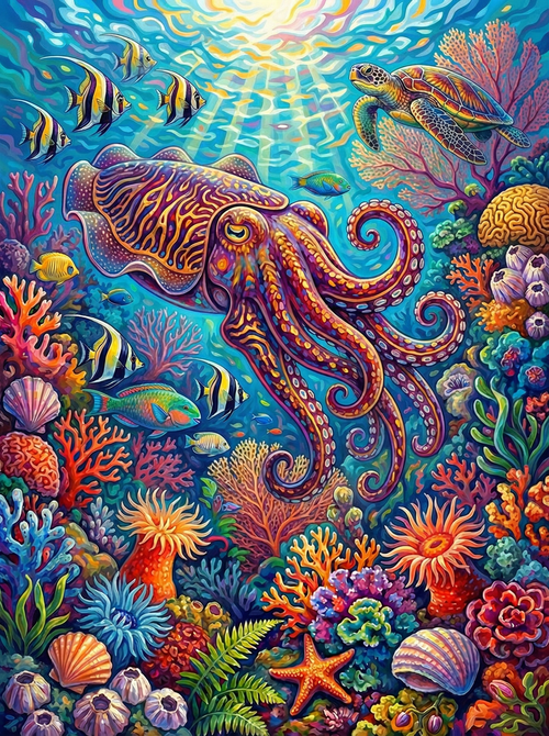 Vibrant Squid (100 Color Diamond Painting)