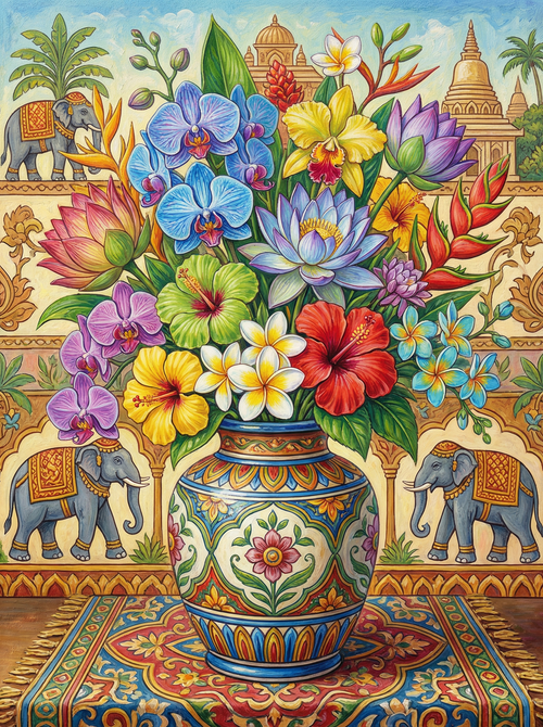 Tropical Temple Flowers (Diamond Painting) Diamond Painting kit