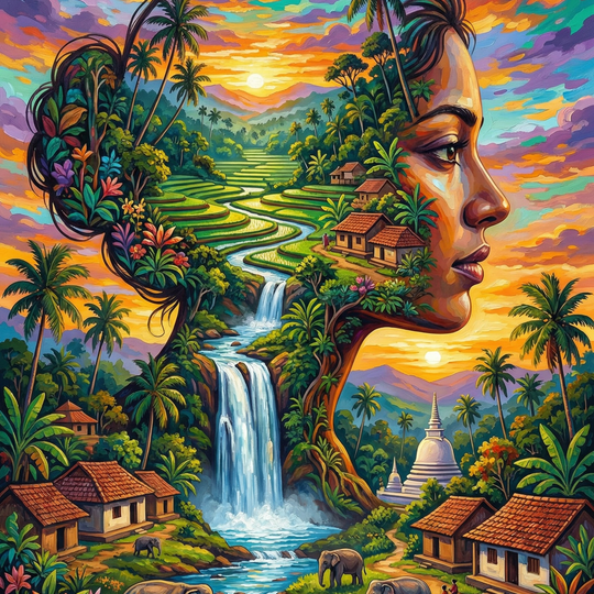 Tropical Village Waterfall Portrait