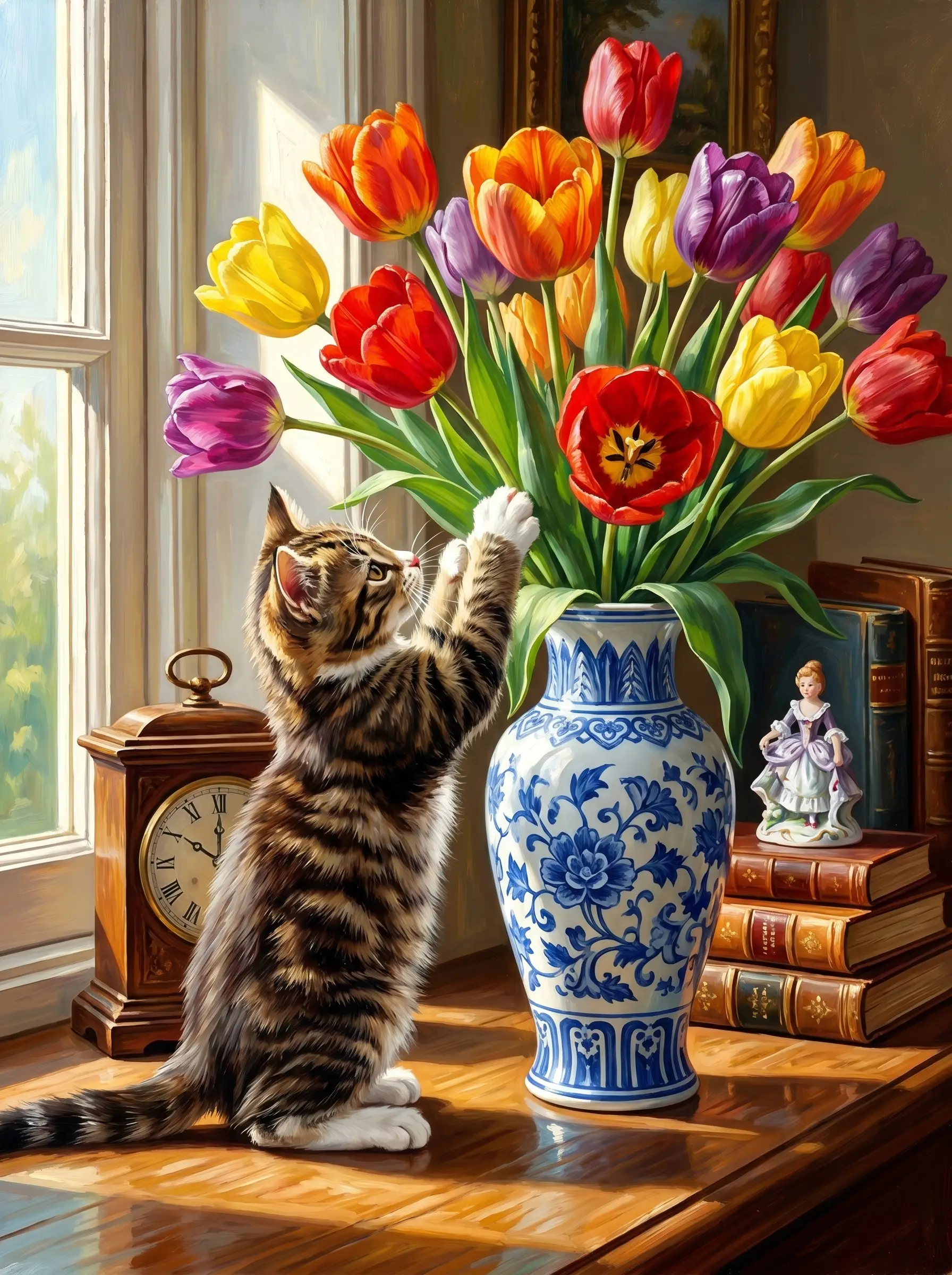 Tulip Vase Kitten Window (Diamond Painting)