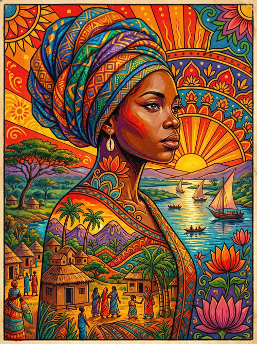 Turban Woman Sunset (150 Color Diamond Painting)