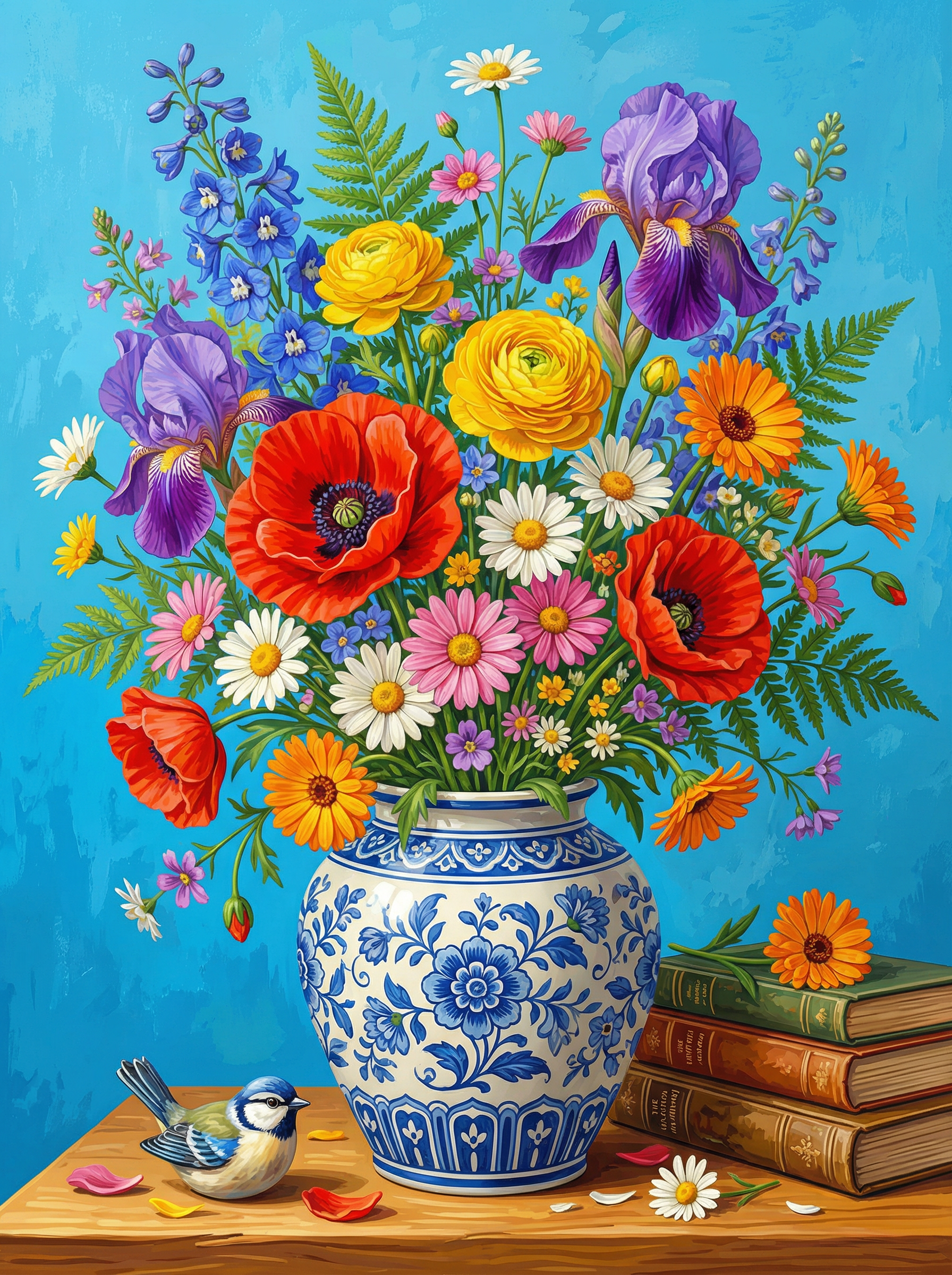 Turkish Blue Poppy Garden (100 Color Diamond Painting) Diamond Painting kit