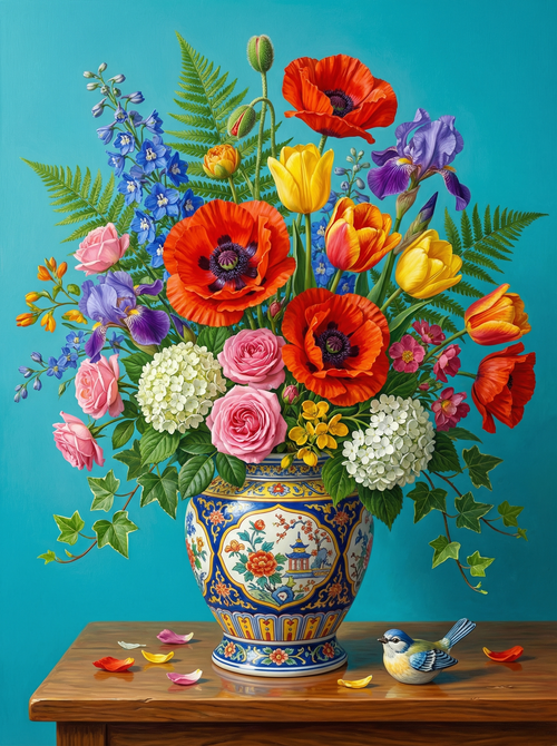 Turquoise Poppy Arrangement (80 Colors)