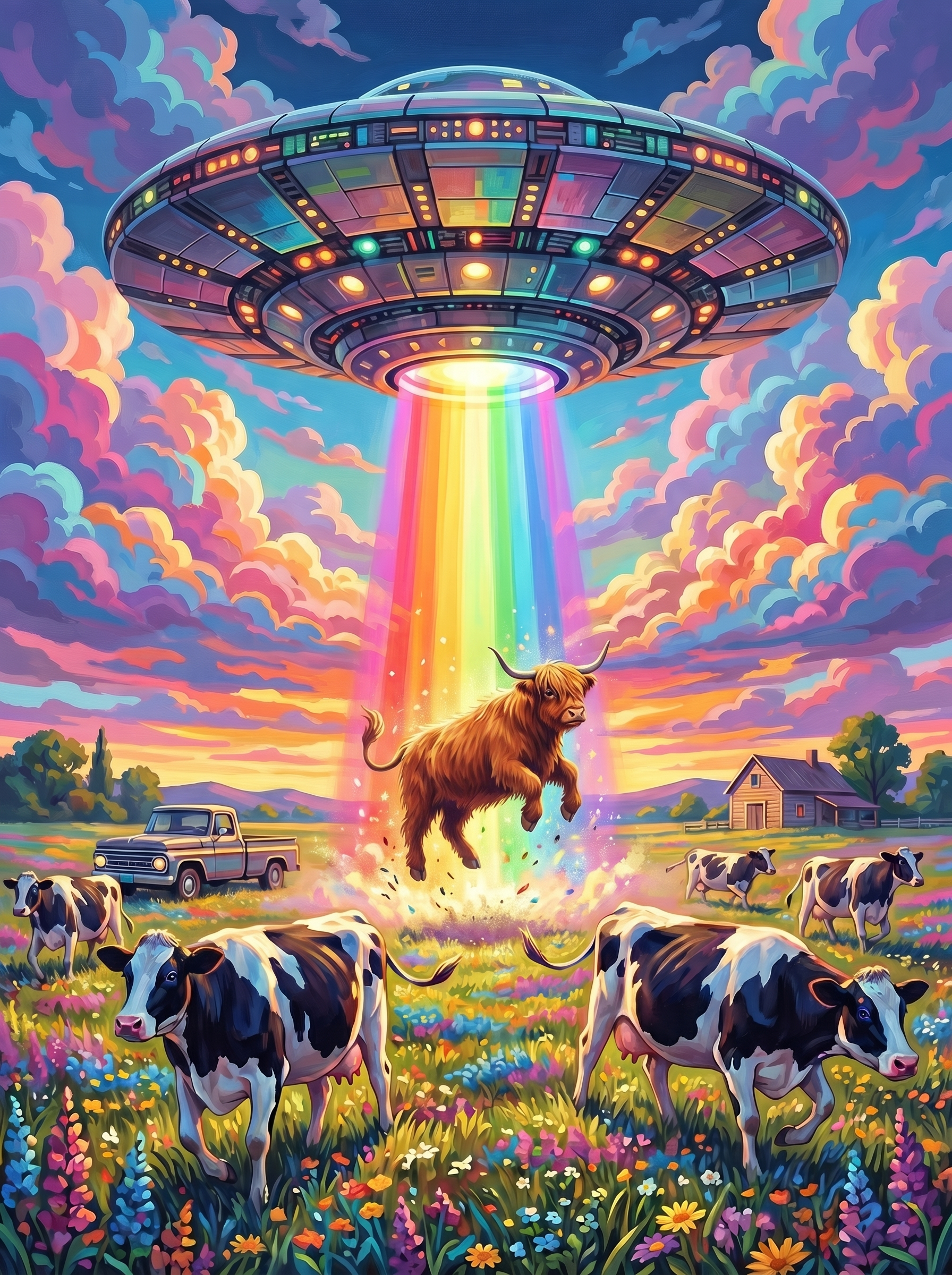 UFO Cow Encounter (100 Color Diamond Painting) Diamond Painting kit