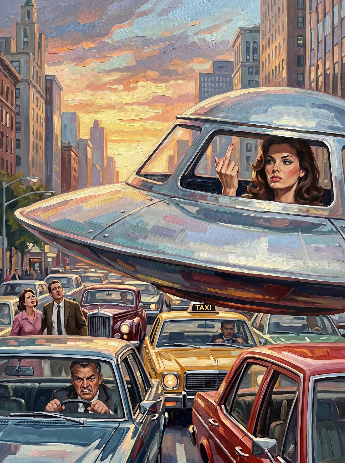 Ufo Girl Traffic Salute (150 Color Diamond Painting)