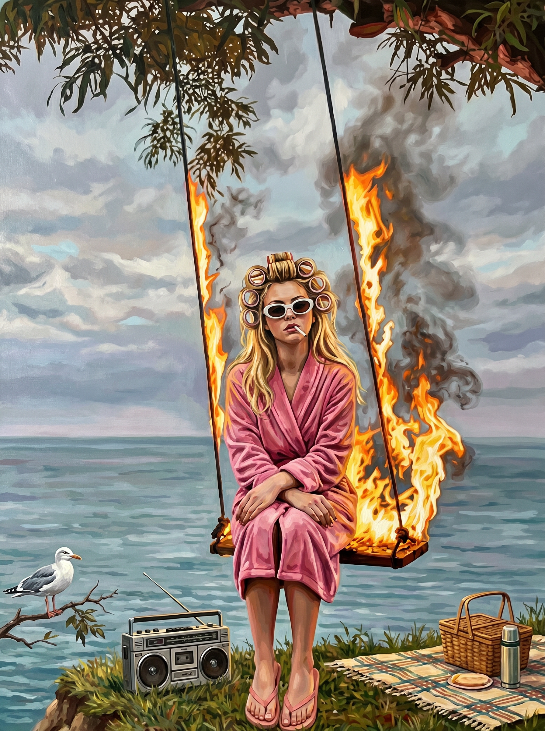Unbothered Seaside Burning Swing (100 Color Diamond Painting) Diamond Painting kit
