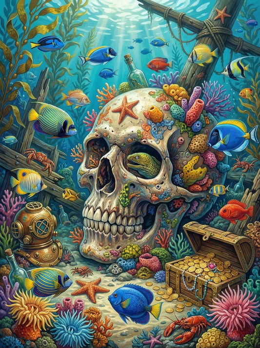 Underwater Treasure Skull (100 Color Diamond Painting)