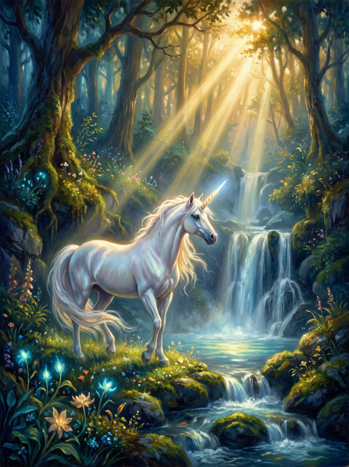 Unicorn Misty Forest Waterfall
