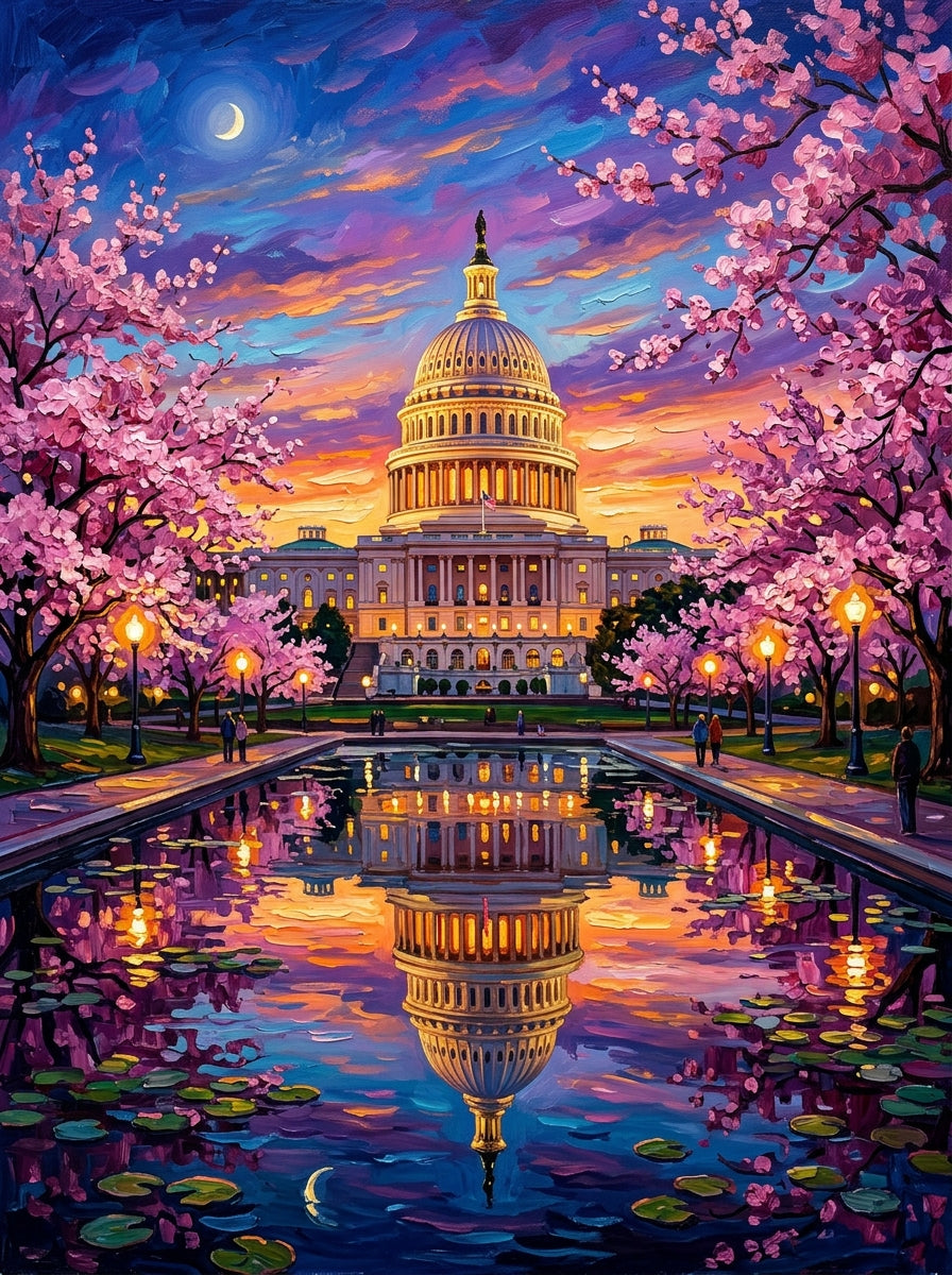 US Capitol Cherry Blossom Cities Paint by Numbers kit