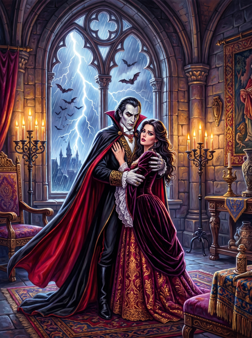 Vampire Couple Gothic Window (80 Colors)