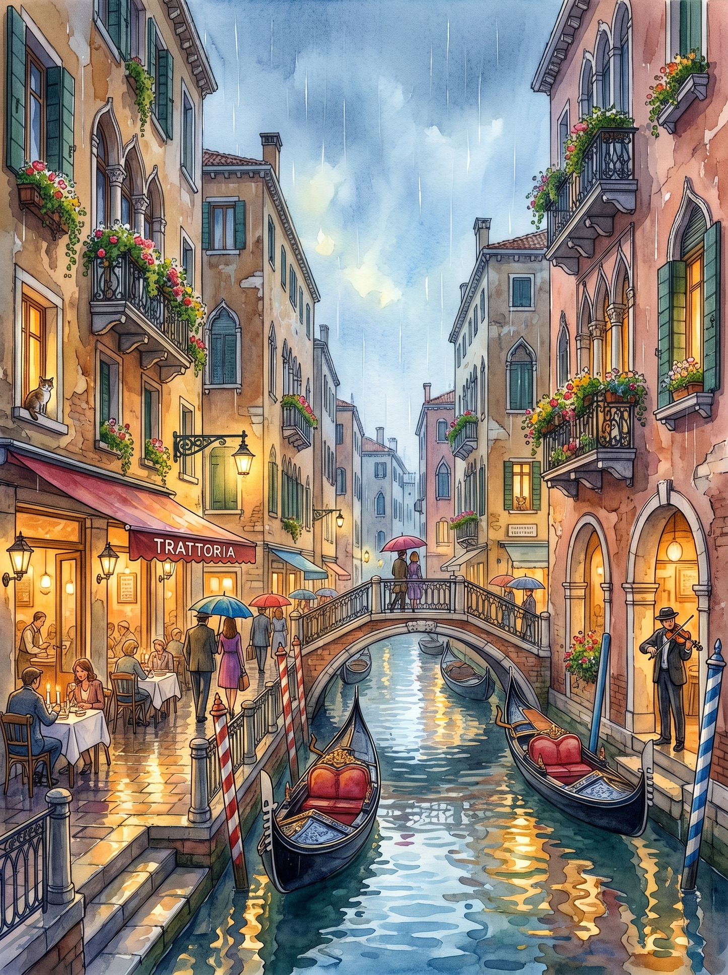 Rainy Canal Trattoria, Venice