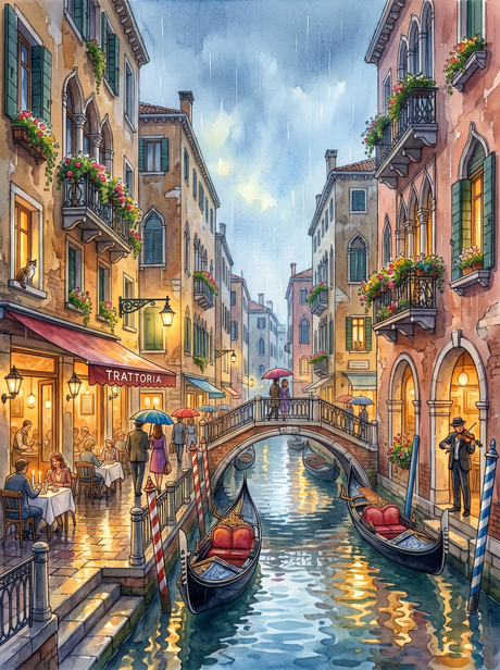 Rainy Canal Trattoria, Venice