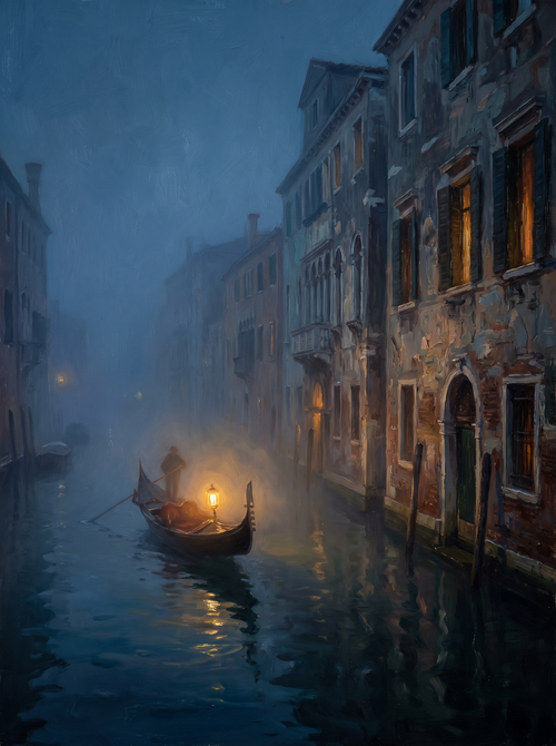 Venice Foggy Night Gondola Lantern