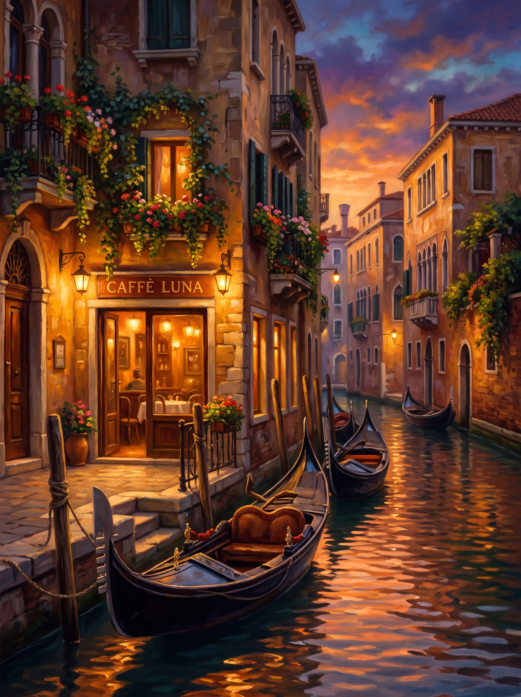 Venice Narrow Canal Cafe Evening