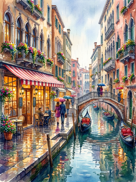 Venice Rainy Cafe Canal Watercolor (150 Color Diamond Painting) Diamond Painting kit