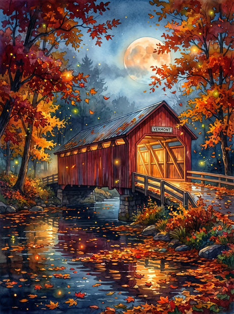 Vermont Covered Bridge at Night