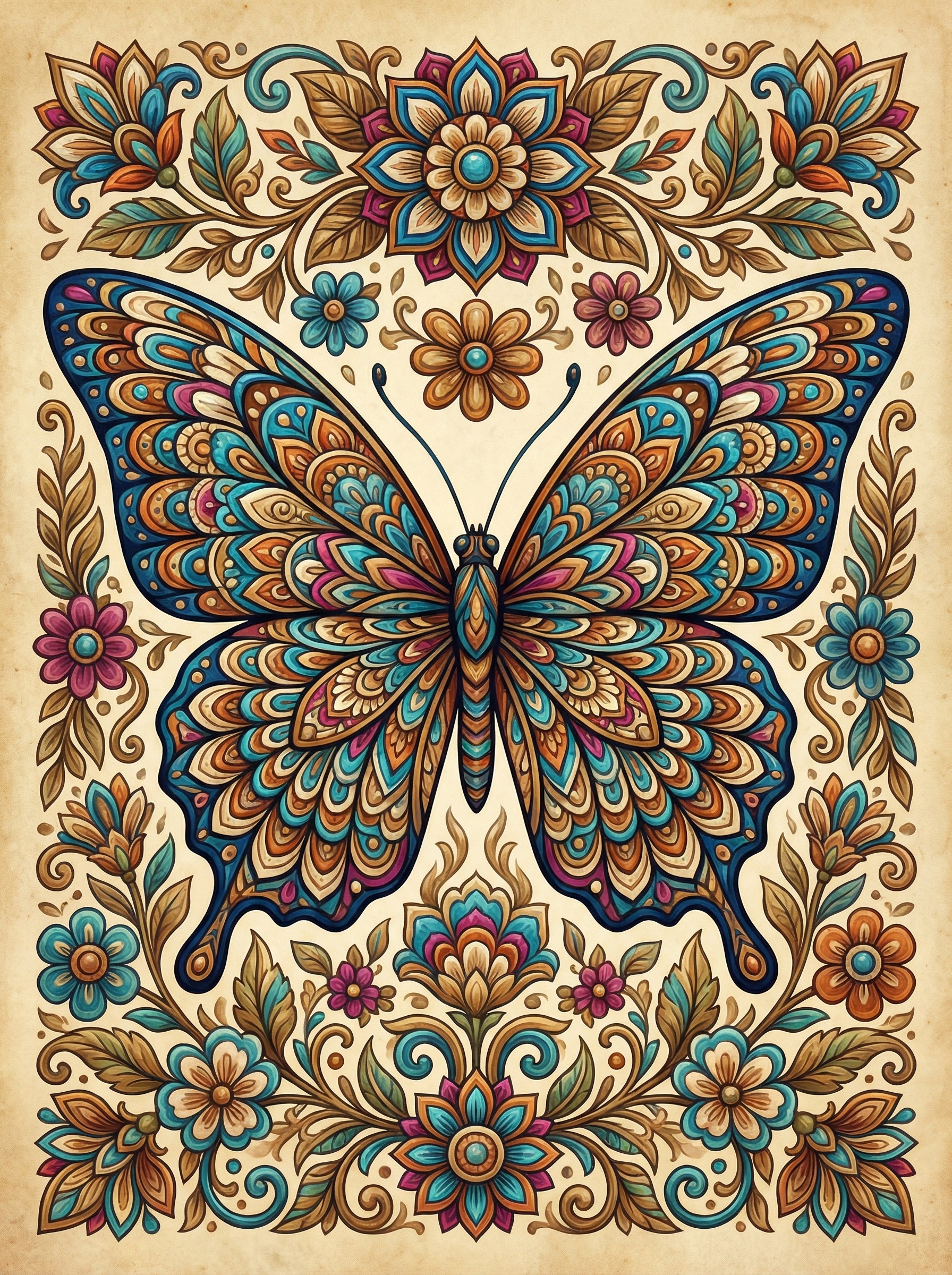 Vibrant Butterfly Flowers (100 Color Diamond Painting)