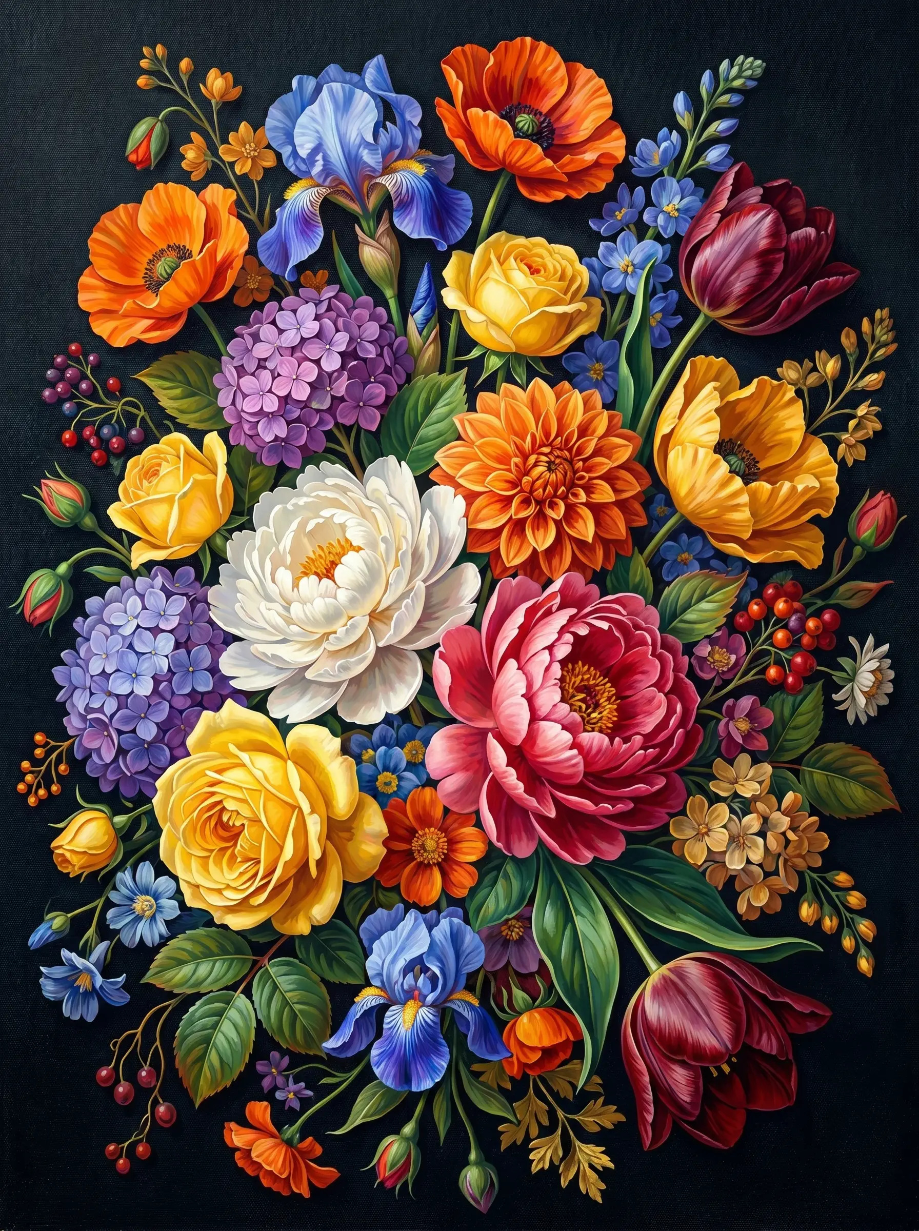 Vibrant Mixed Floral Bouquet (Diamond Painting)