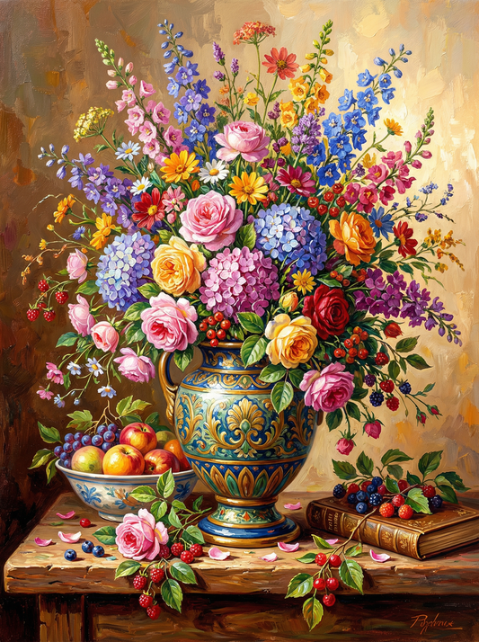 Vibrant Vase with Fruit (80 Colors)