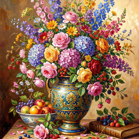Vibrant Vase with Fruit (80 Colors)