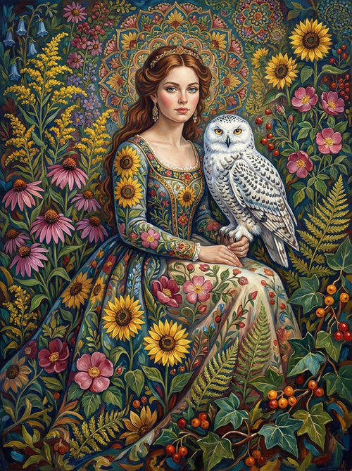 Victorian Woman Forest Owl (100 Color Diamond Painting) Diamond Painting kit