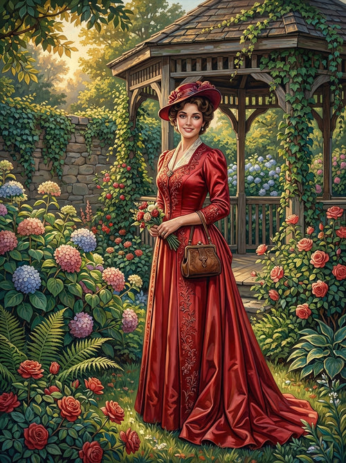 Victorian Woman Red Dress (100 Color Diamond Painting) Diamond Painting kit