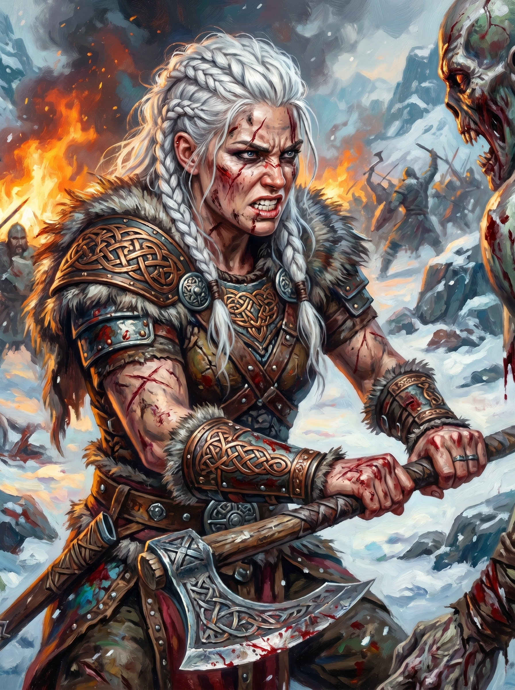 Viking Axe Warrior Fighting Troll (150 Color Diamond Painting)