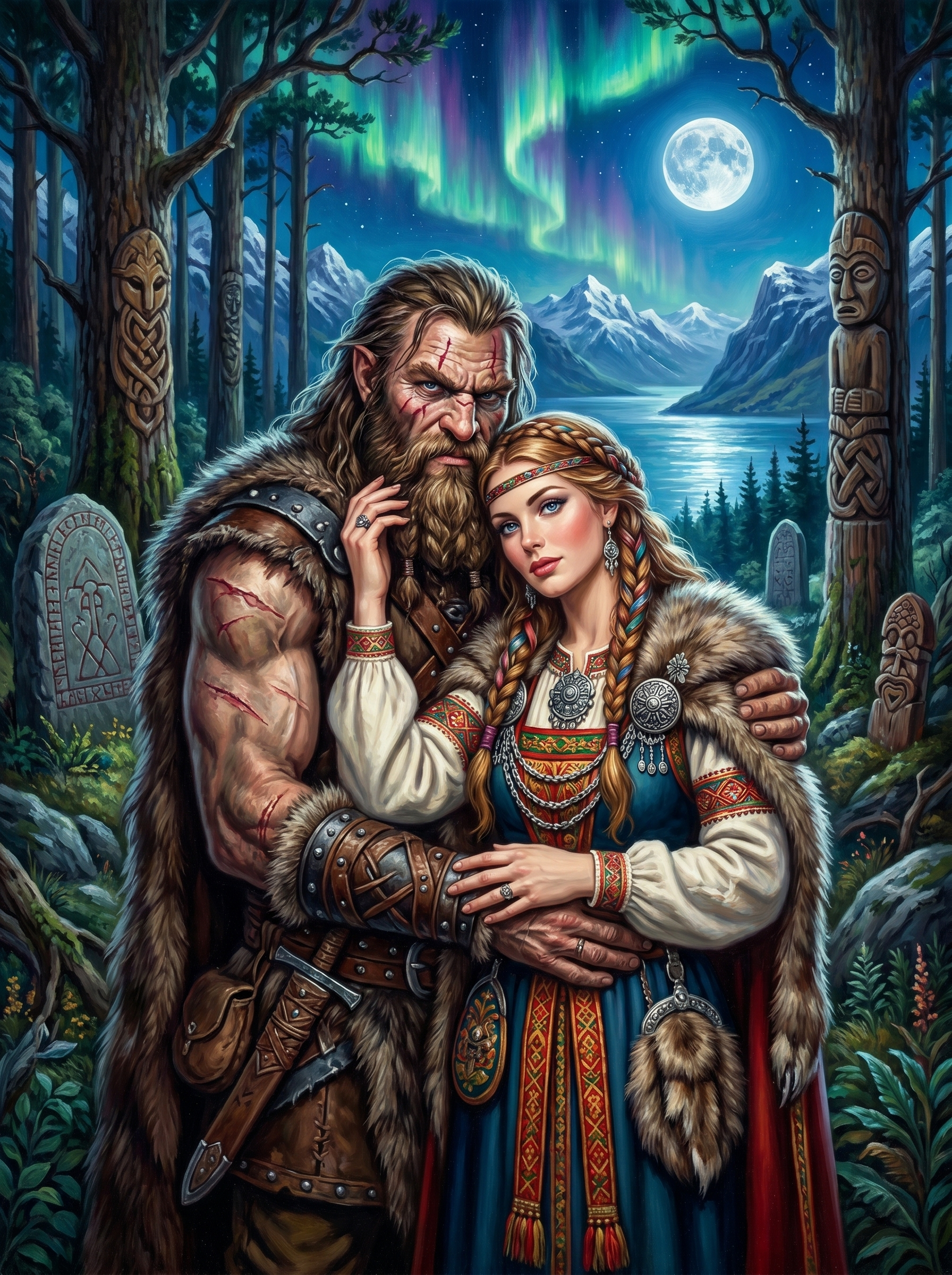 Viking Couple Aurora Forest (80 Colors)