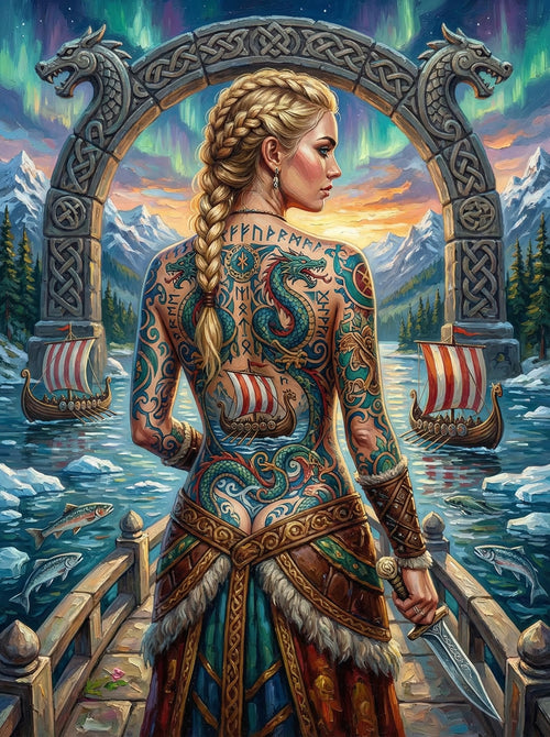 Viking Dragon Tattoo Woman (100 Color Diamond Painting)