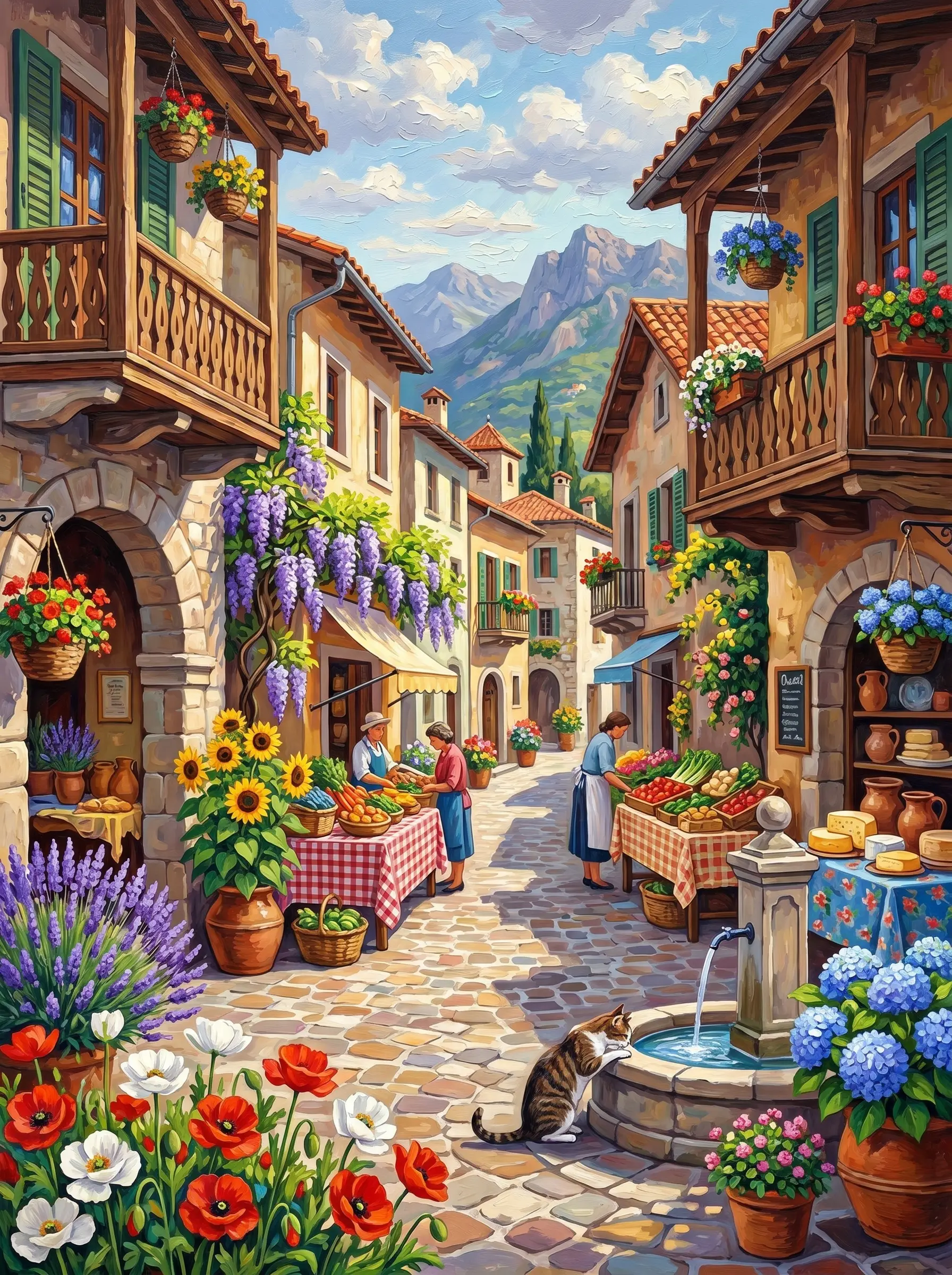 Village Market Flower Street (Diamond Painting)