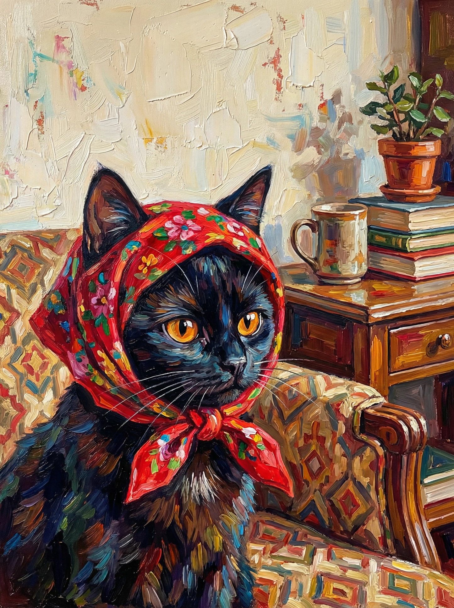 Vintage Cat Red Scarf (100 Color Diamond Painting) Diamond Painting kit