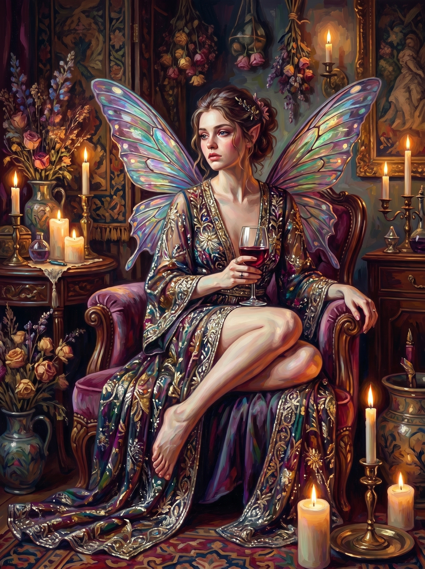 Vintage Fairy Armchair Red Wine (150 Color Diamond Painting)