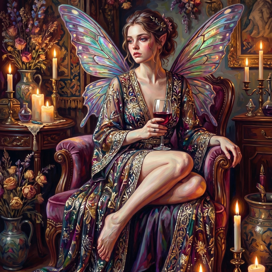 Vintage Fairy Armchair Red Wine (150 Color Diamond Painting)