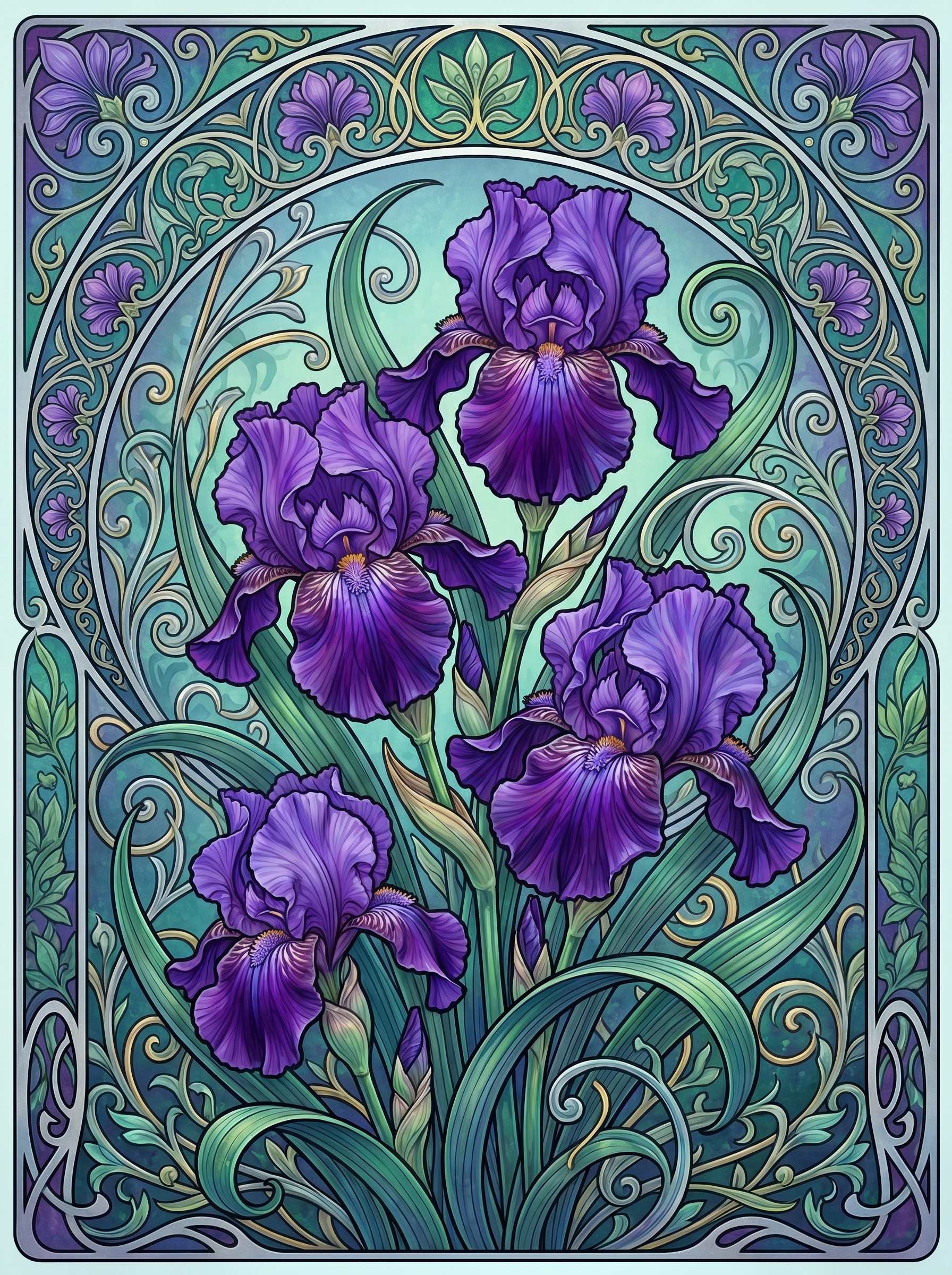 Violet Iris Nouveau Panel (80 Colors)
