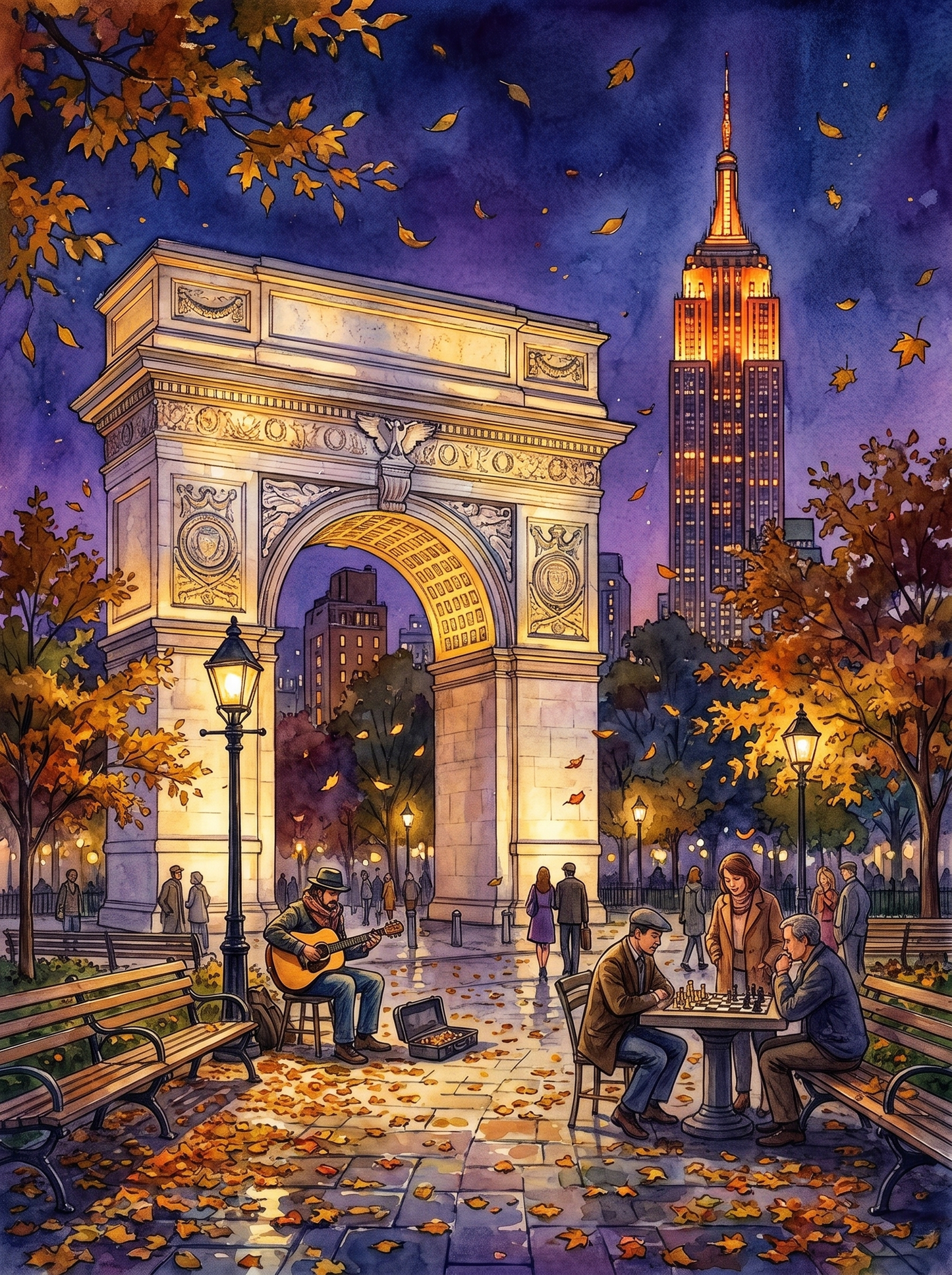 Autumn Night in Washington Square Park