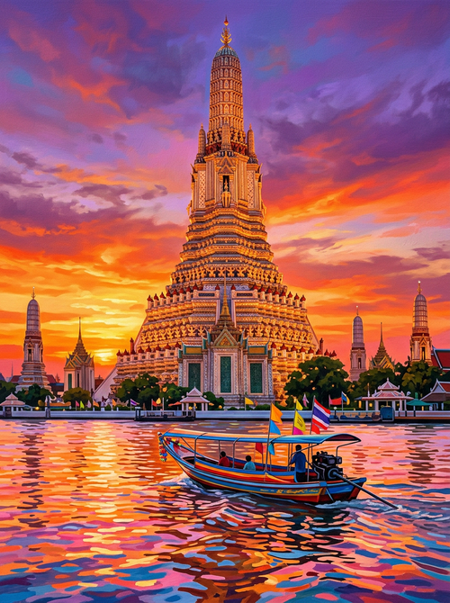 Wat Arun Bangkok Sunset (150 Color Diamond Painting)