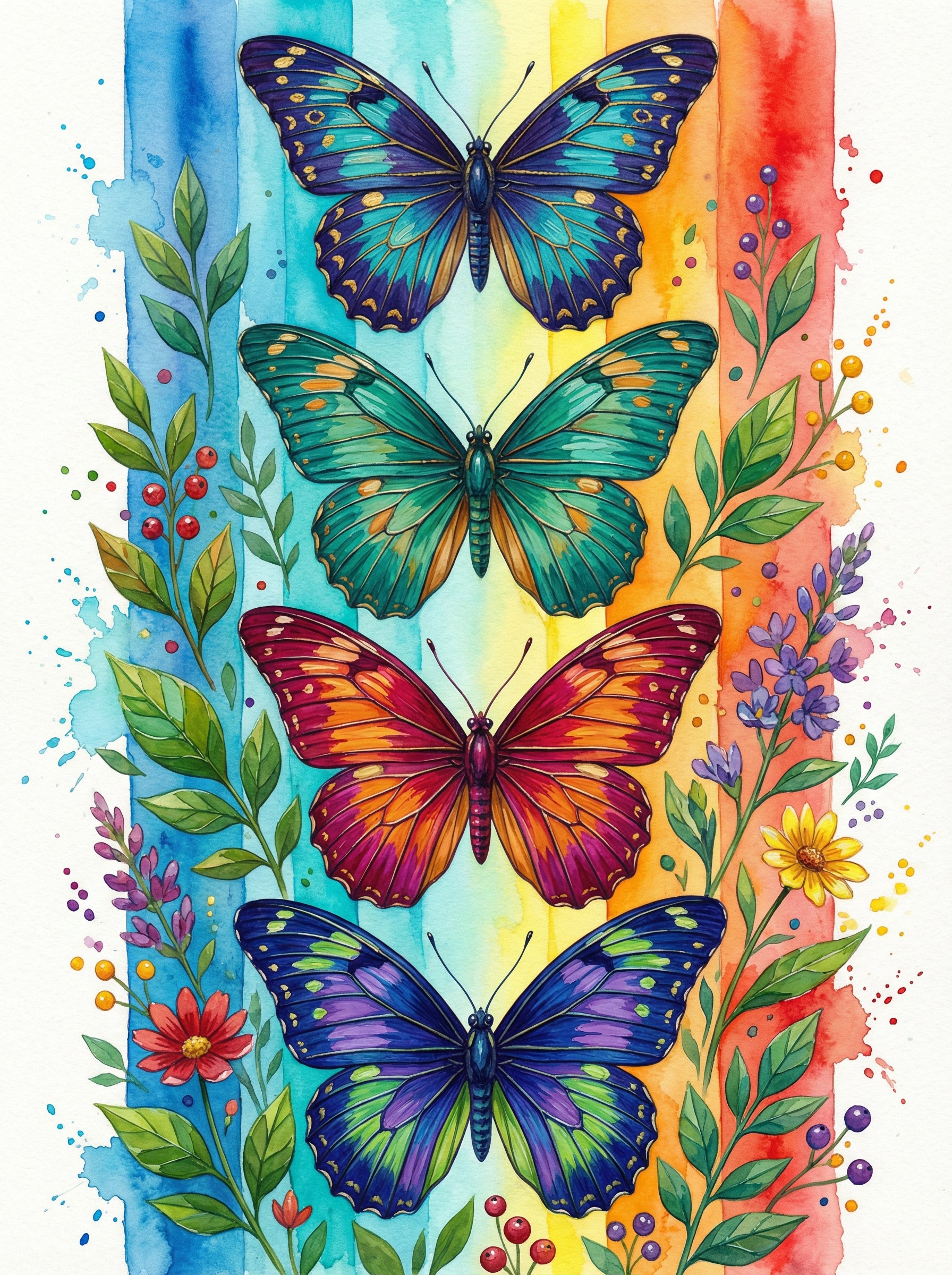 Watercolor Butterfly Rainbow