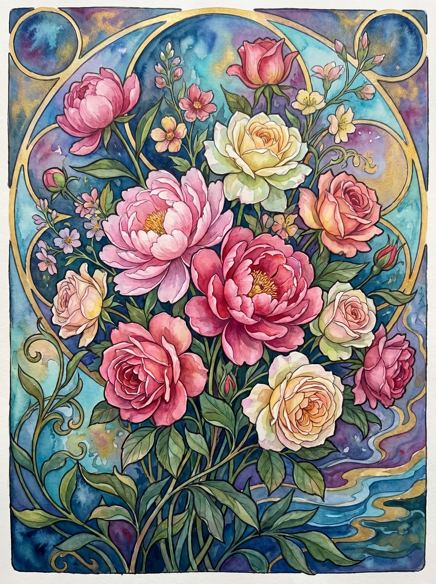 Watercolor Peony Rose Bouquet (Diamond Painting)