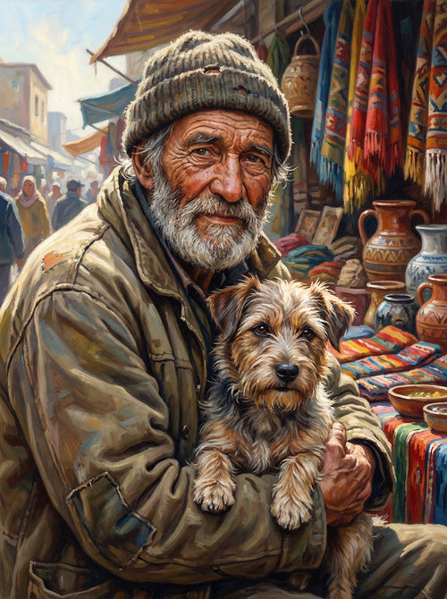 Weathered Man With Terrier (100 Color Diamond Painting) Diamond Painting kit