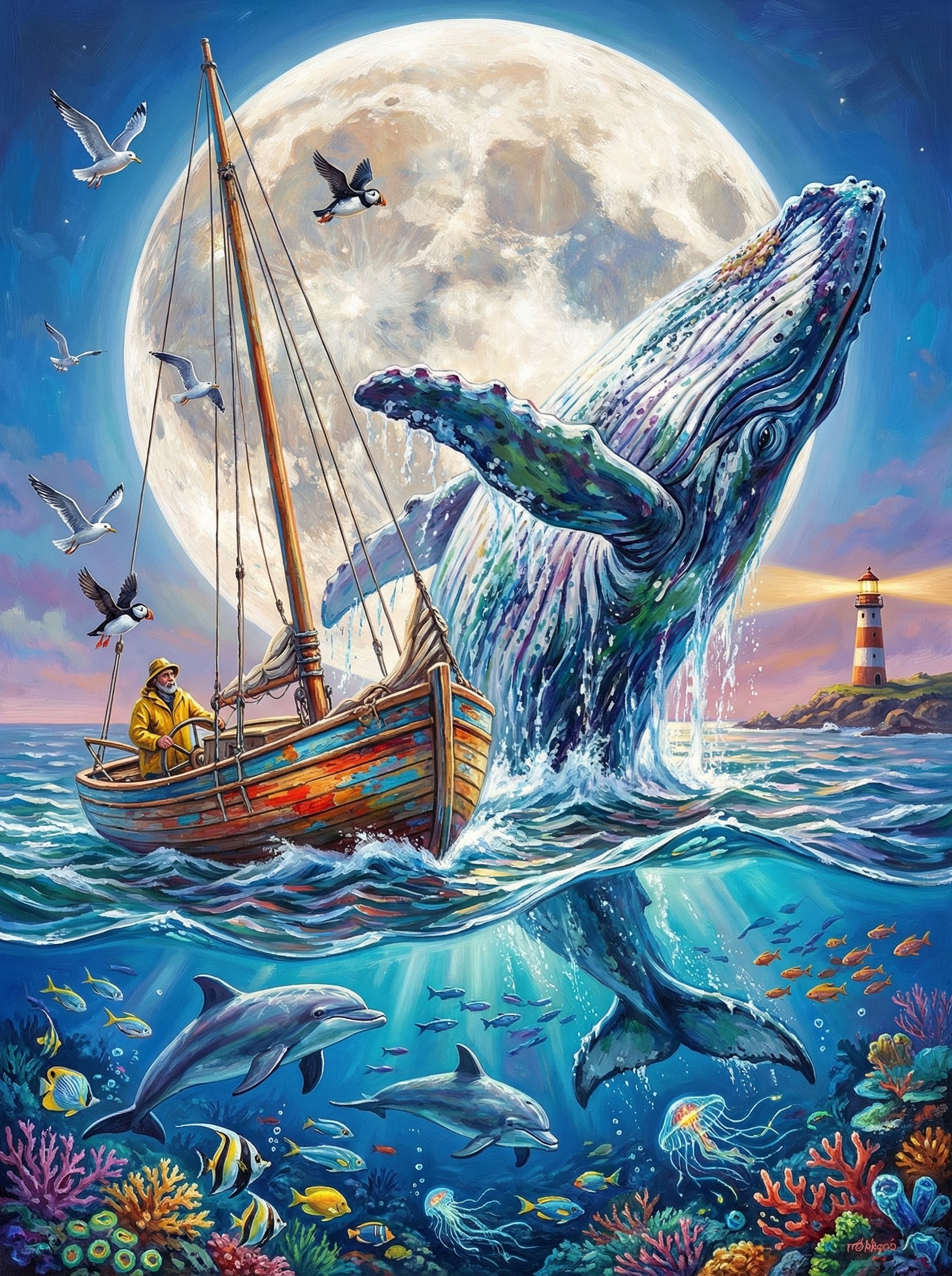 Whale Sailing Moonlight (100 Color Diamond Painting) Diamond Painting kit